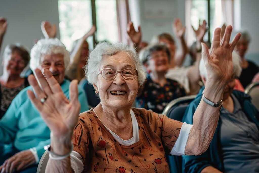 Family member reviews a care plan with an assisted living resident at a table.